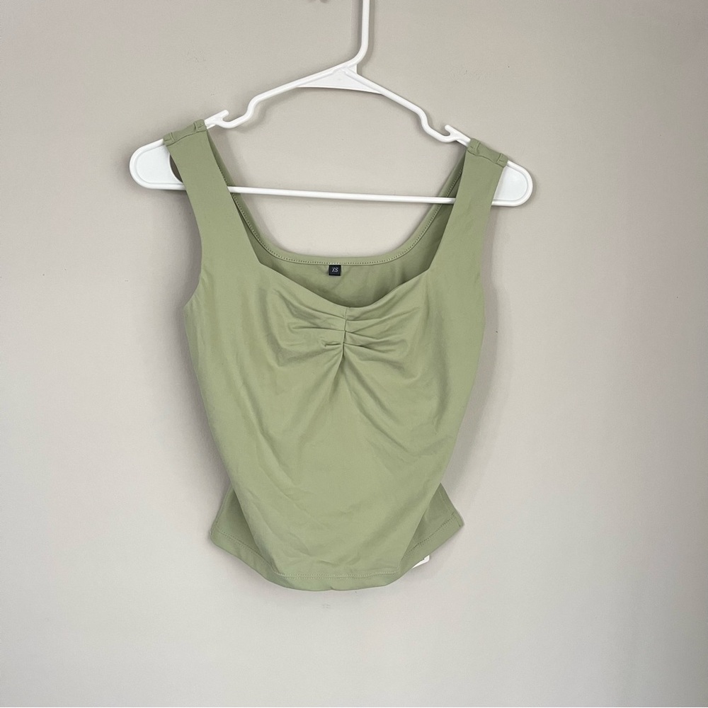 NWT Trendy Queen Green Ruched Cropped Tank Top Size XS